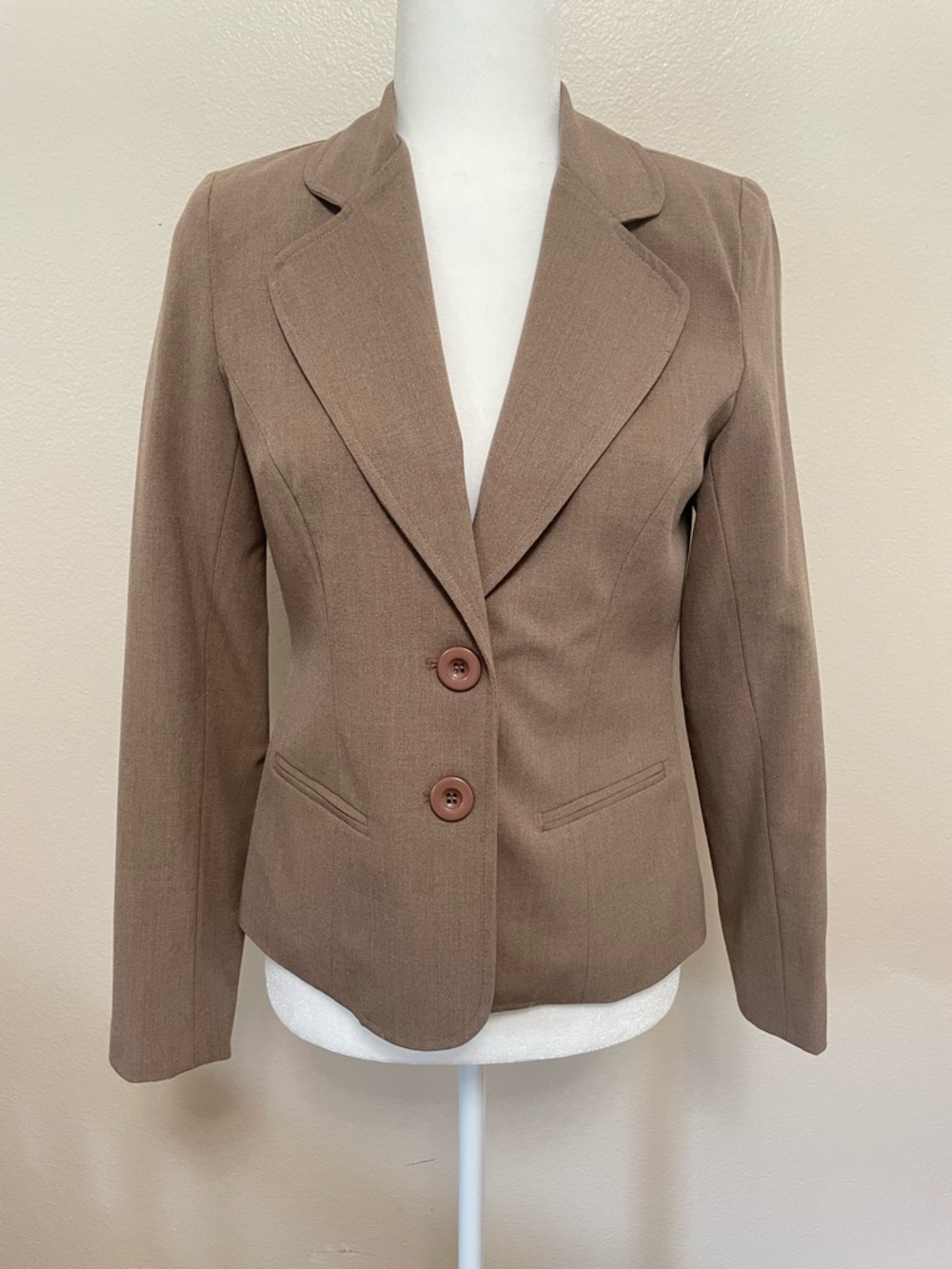 AGB Beige Taupe Suit Jacket Blazer Long Sleeve Lined Capsule Wardrobe Neutral